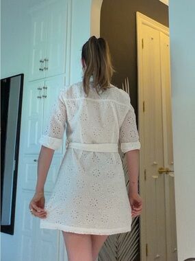 Mango White Eyelet Mini Dress with Belt